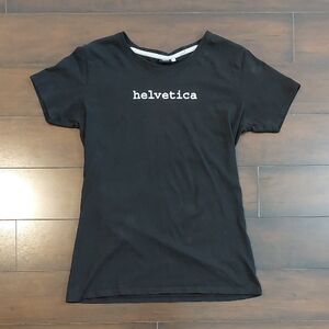 Spreadshirt Black With White Text Funny Helvetica Short Sleeve T-Shirt Size S